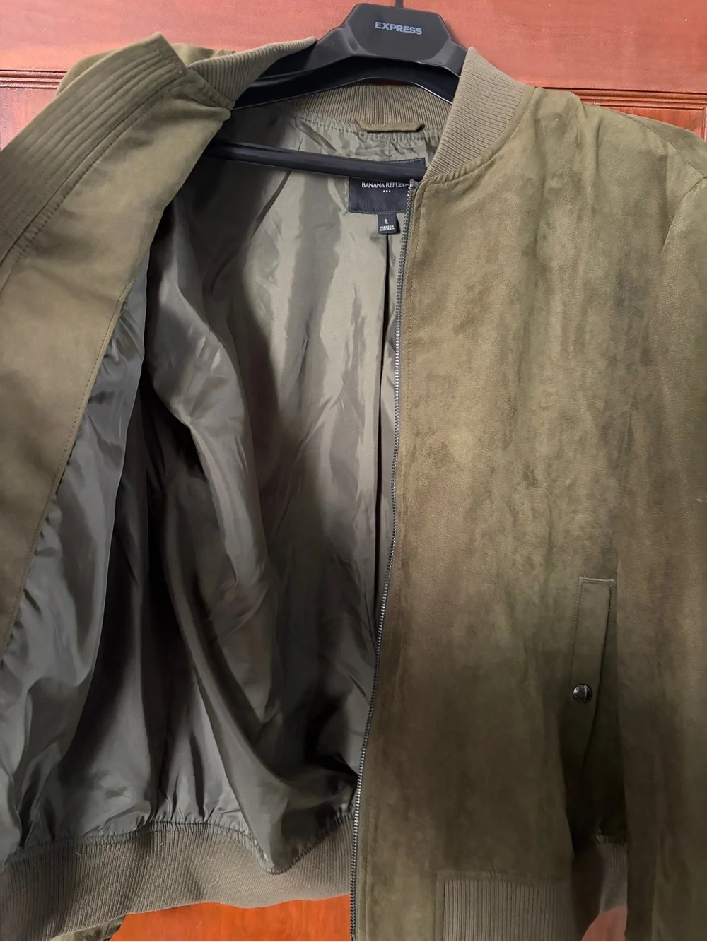 Banana Republic Olive Suede Bomber Jacket - Men's Zip Front